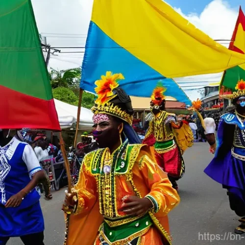 도미니카 연방의 전통 축제 - **Dominica Carnival: "The Real Mas" Street Parade**
    A vibrant and dynamic street parade scene in...