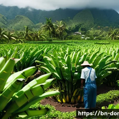 도미니카 연방 주요 산업 - **Prompt 1: Verdant Banana Plantation Harvest**
    "A vibrant, wide-angle shot of a lush banana pla...