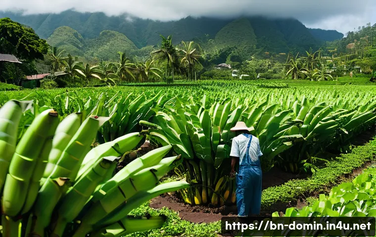 도미니카 연방 주요 산업 - **Prompt 1: Verdant Banana Plantation Harvest**
"A vibrant, wide-angle shot of a lush banana pla...